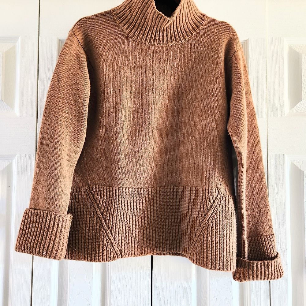 Iris & Ink Tan 💯 Merino Wool Mock Neck Sweater, XS